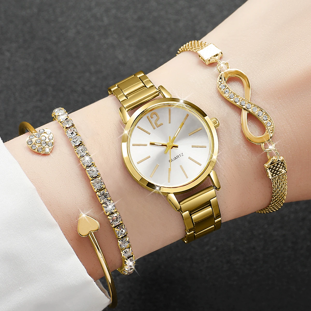 Jewelry Diamond Watches - 4PCS/Set Jam Tangan Wanita Tali Logam