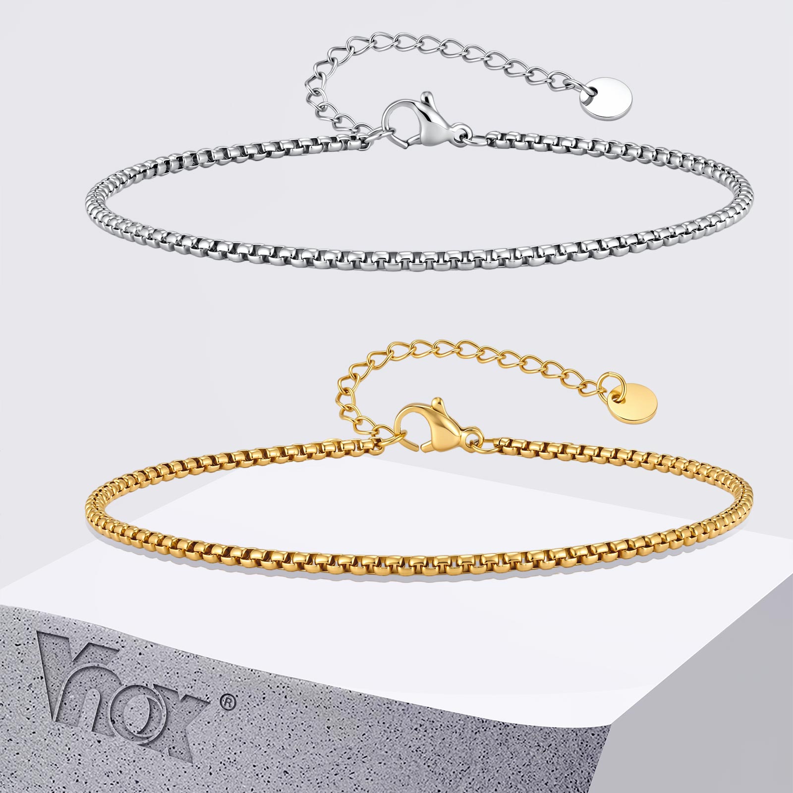Jc Jewelry & Watches - Vnox Gelang Kaki Rantai Kotak Baja