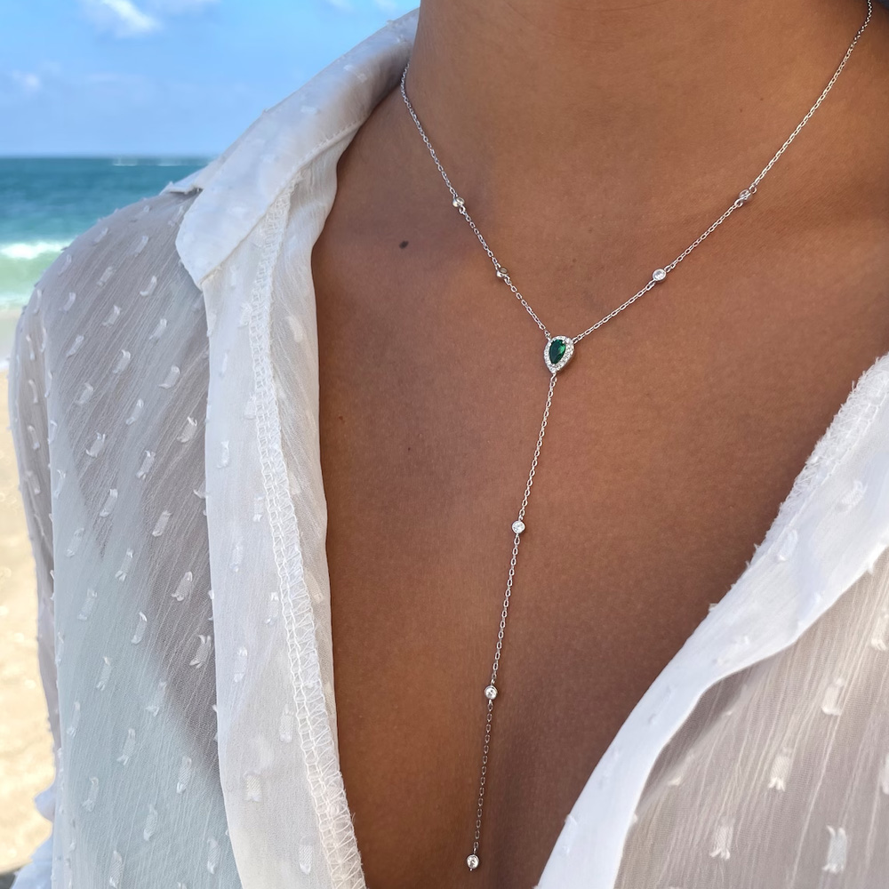Crystal Choker Necklace - Stonefans kalung tetesan air mata hijau
