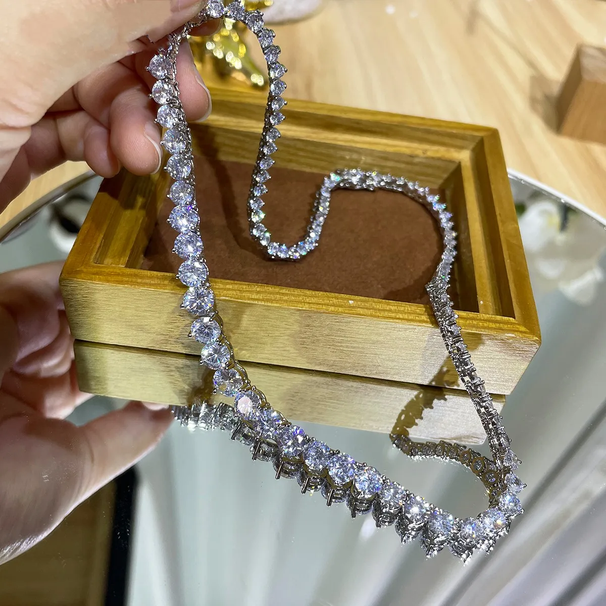 Kalung tenis 7MM desain mewah  - Crystal Choker Necklace ulasan dan harga