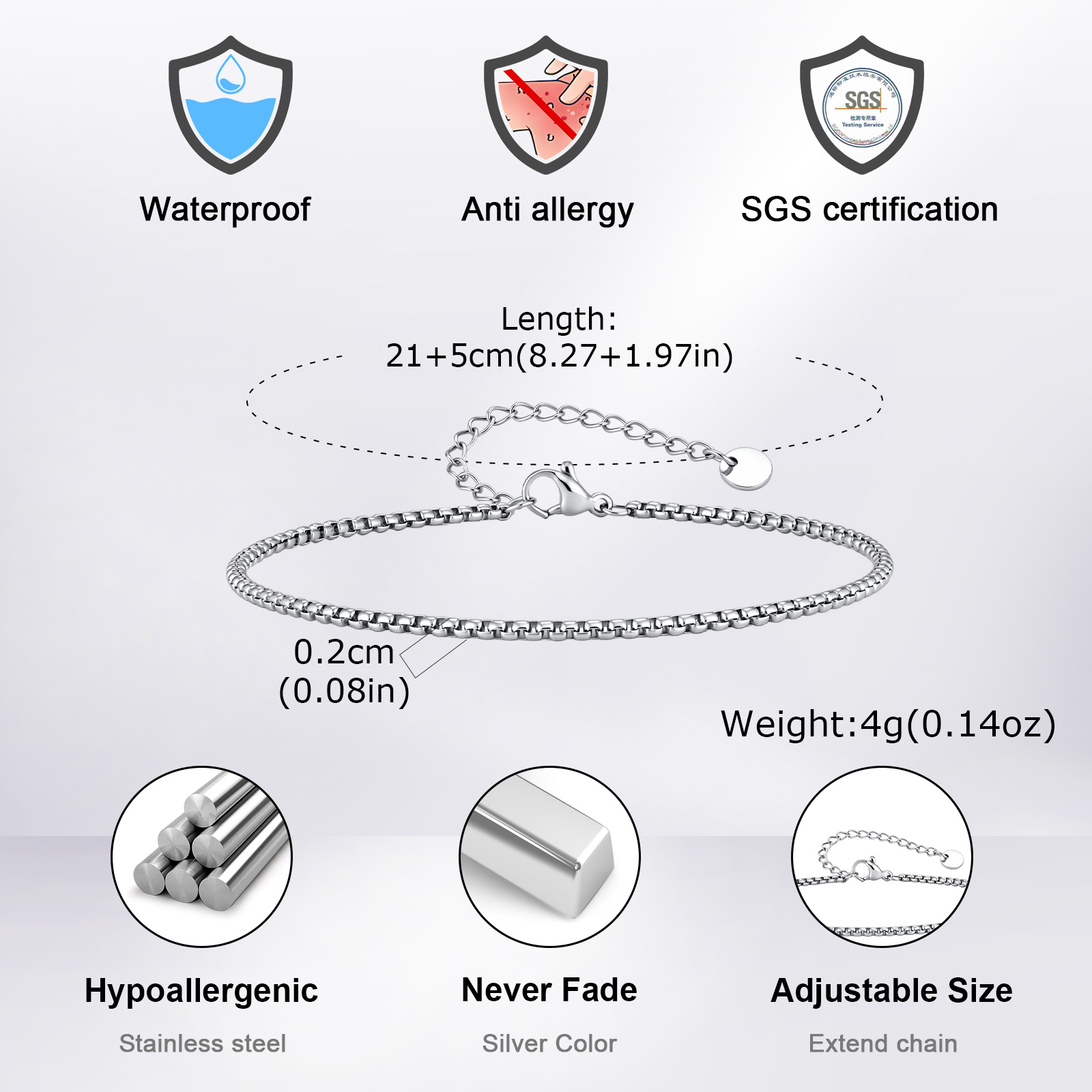 Vnox Gelang Kaki Rantai Kotak  - Jc Jewelry & Watches ulasan dan harga