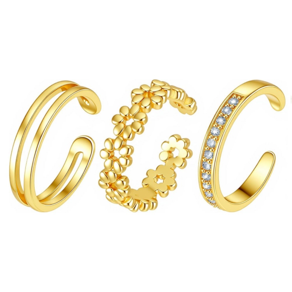3Pcs Set Cincin Emas Terbuka y - Minimalist Ring Stackable ulasan dan harga
