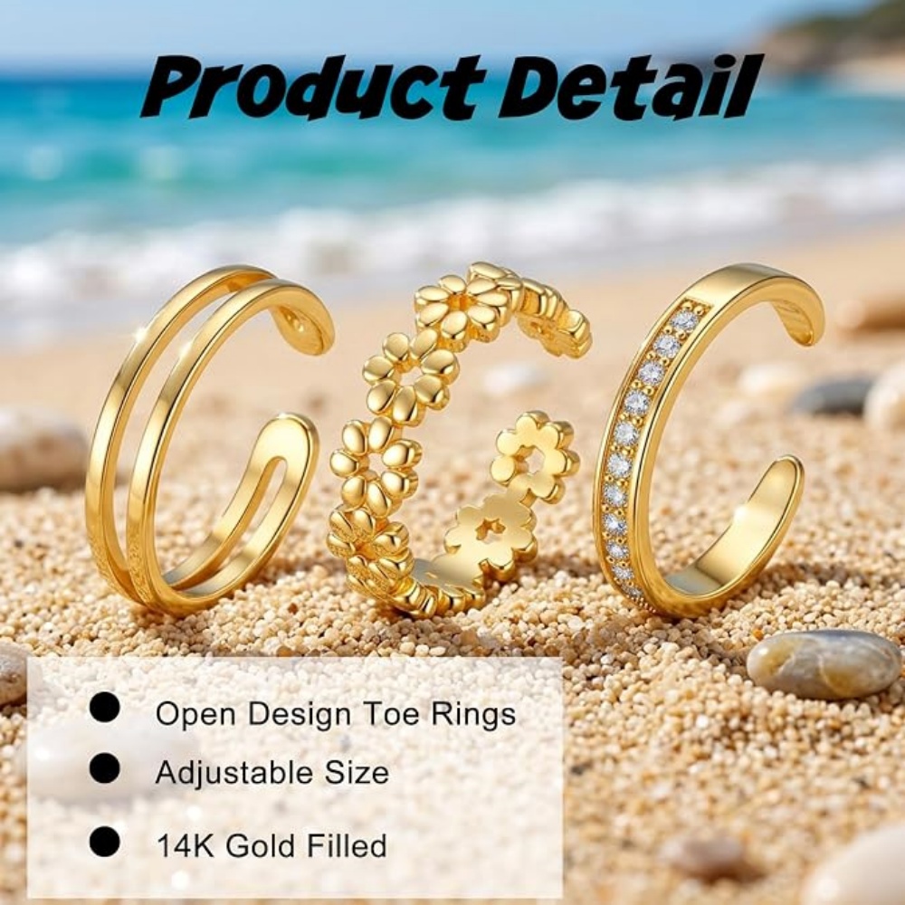 3Pcs Set Cincin Emas Terbuka y - Minimalist Ring Stackable ulasan dan harga