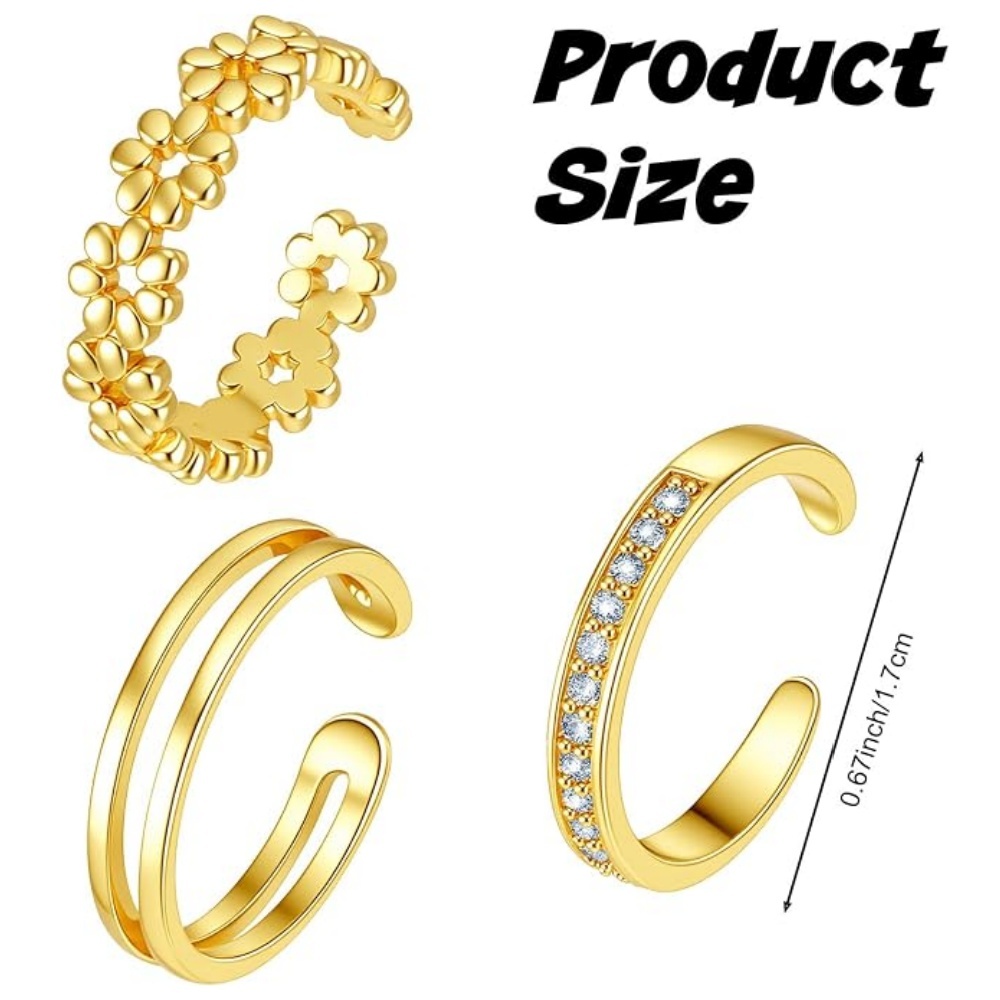 3Pcs Set Cincin Emas Terbuka y - Minimalist Ring Stackable ulasan dan harga