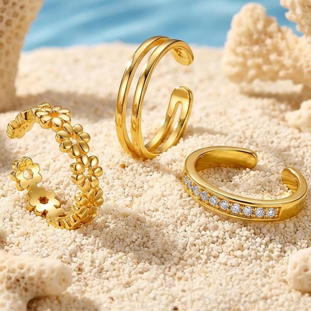 3Pcs Set Cincin Emas Terbuka y - Minimalist Ring Stackable ulasan dan harga